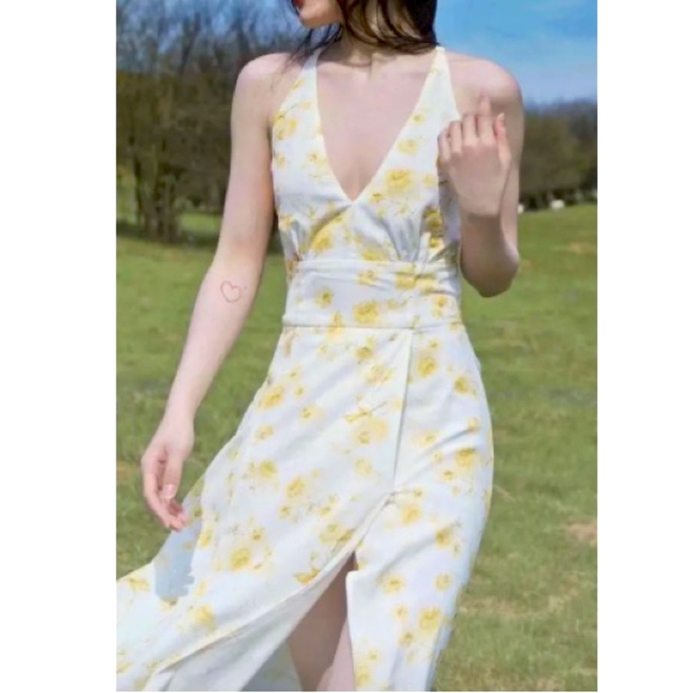 NWT Petite Studio Frida Marigold daisy dress vneck